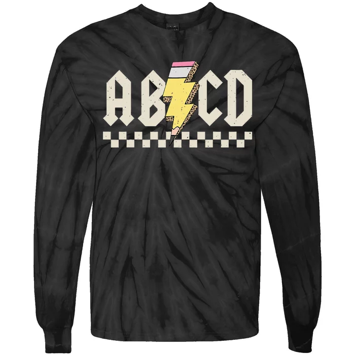 Abcd Lightning Leopard Pencil Back To School Tie-Dye Long Sleeve Shirt