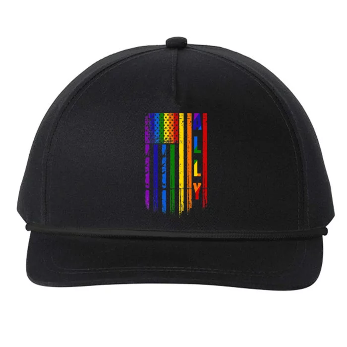 Ally Lgbt Lgbtq Rainbow Pride American Flag 4th Of July Snapback Five-Panel Rope Hat