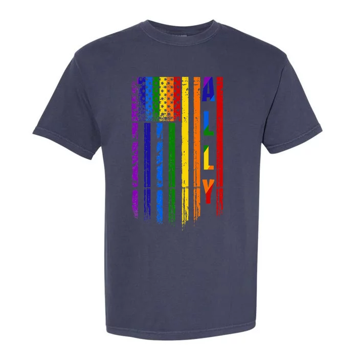 Ally Lgbt Lgbtq Rainbow Pride American Flag 4th Of July Garment-Dyed Heavyweight T-Shirt