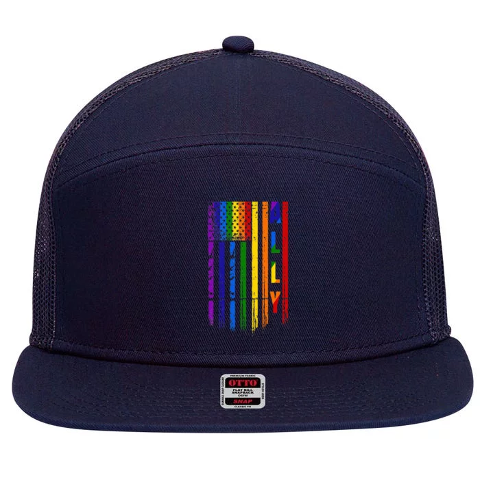 Ally Lgbt Lgbtq Rainbow Pride American Flag 4th Of July 7 Panel Mesh Trucker Snapback Hat