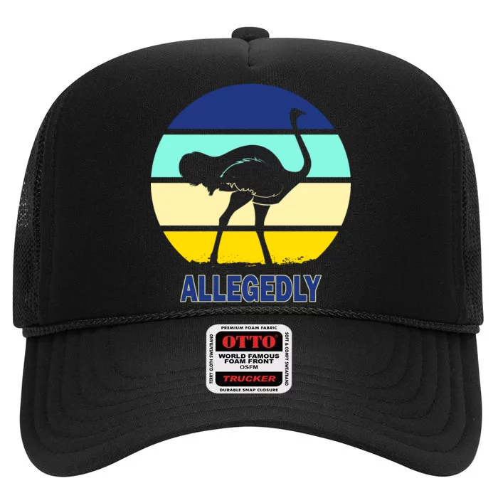 Allegedly Ostrich Retro Logo High Crown Mesh Trucker Hat