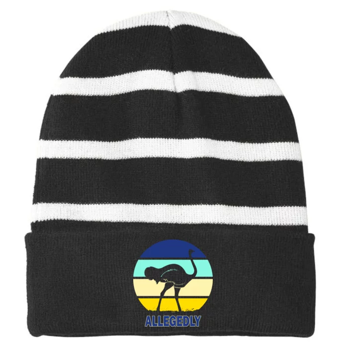 Allegedly Ostrich Retro Logo Striped Beanie with Solid Band