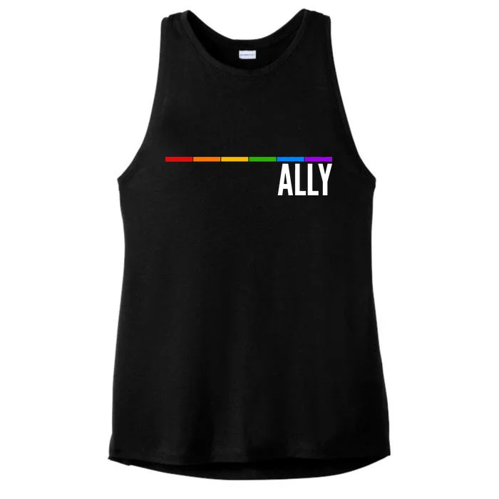 Ally LGBT Support Rainbow Thin Line Ladies Tri-Blend Wicking Tank