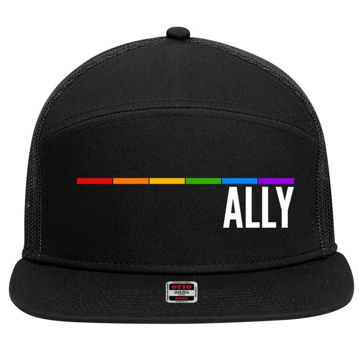 Ally LGBT Support Rainbow Thin Line 7 Panel Mesh Trucker Snapback Hat