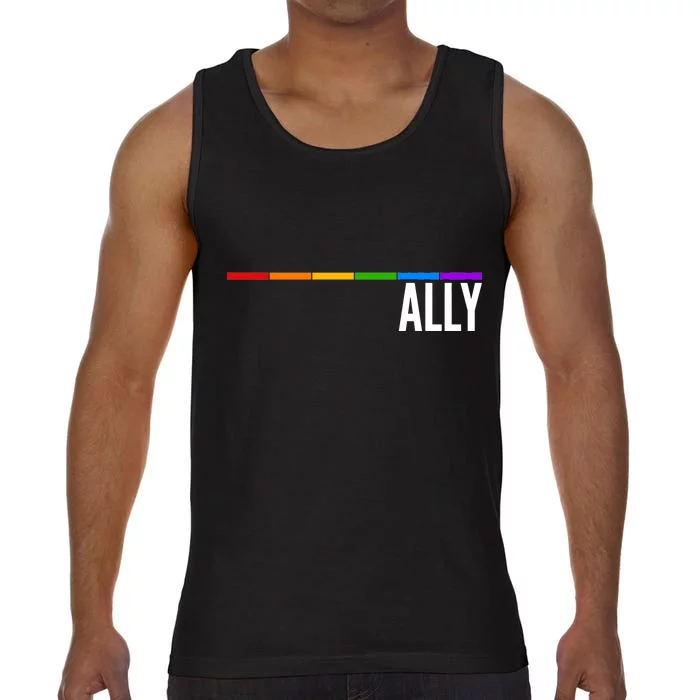 Ally LGBT Support Rainbow Thin Line Comfort Colors® Tank Top