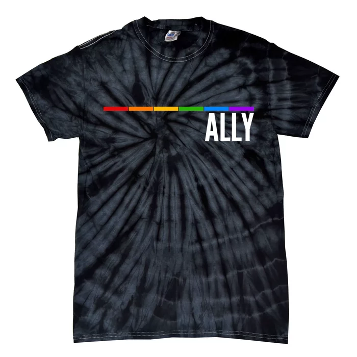 Ally LGBT Support Rainbow Thin Line Tie-Dye T-Shirt