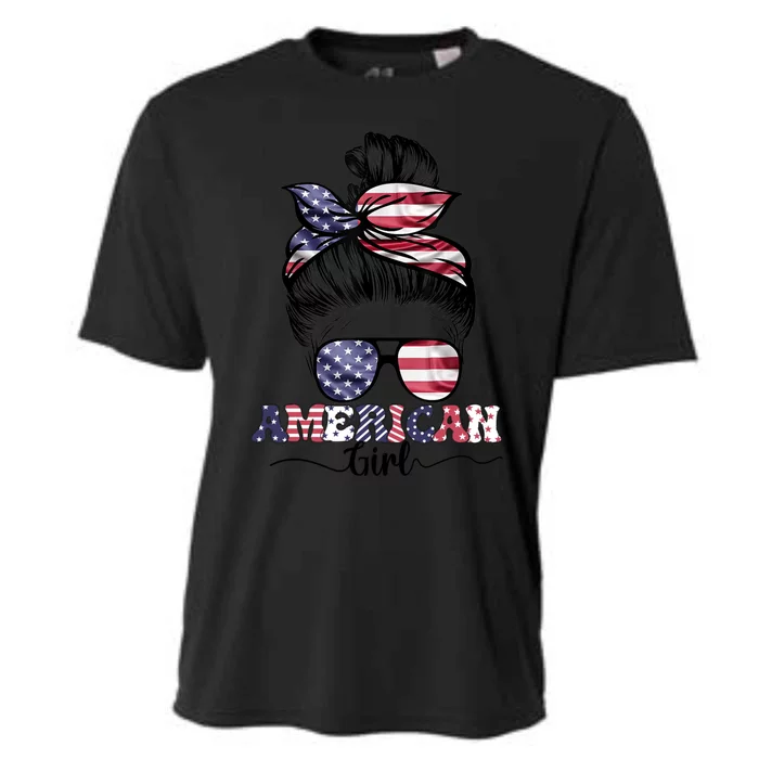 American Life Messy Bun Happy 4th Of July Independence Gift Cooling Performance Crew T-Shirt