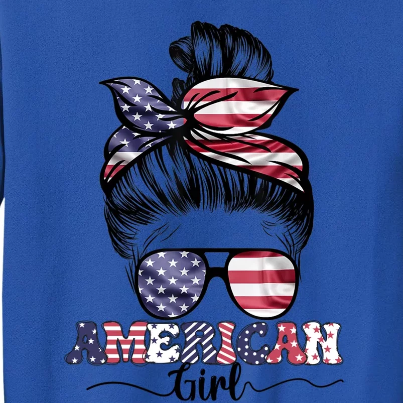 American Life Messy Bun Happy 4th Of July Independence Gift Tall Sweatshirt