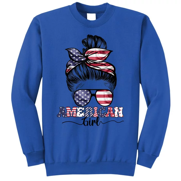 American Life Messy Bun Happy 4th Of July Independence Gift Tall Sweatshirt