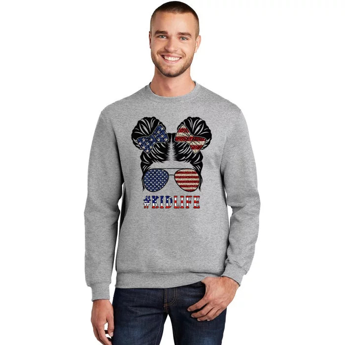 American Life Messy Bun 4th of July Patriotic USA Tall Sweatshirt