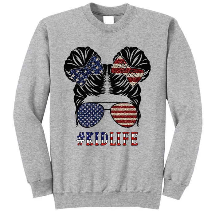 American Life Messy Bun 4th of July Patriotic USA Tall Sweatshirt