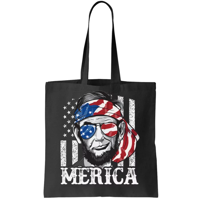 Abraham Lincoln Merica 4th Of July American Flag Tote Bag