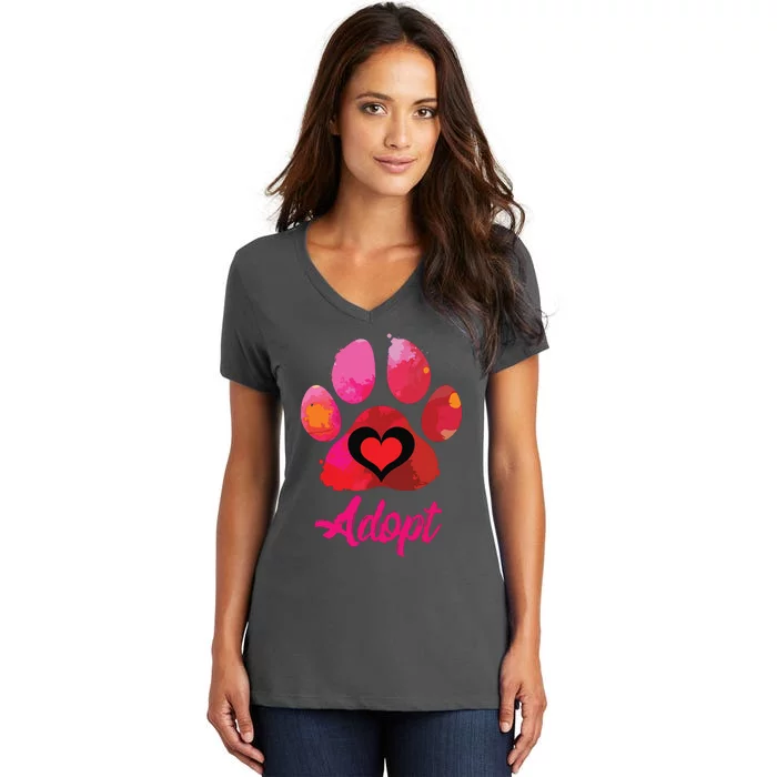 Adopt Love My Rescue Animal Lover Watercolor Art Women's V-Neck T-Shirt