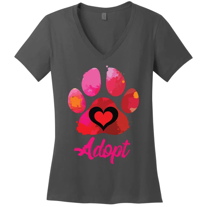 Adopt Love My Rescue Animal Lover Watercolor Art Women's V-Neck T-Shirt