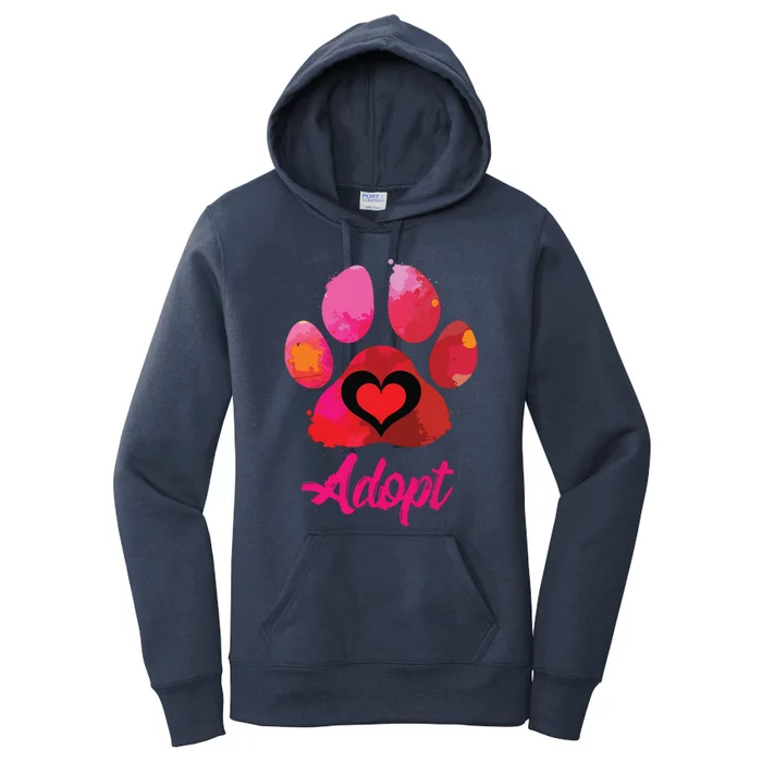 Adopt Love My Rescue Animal Lover Watercolor Art Women's Pullover Hoodie