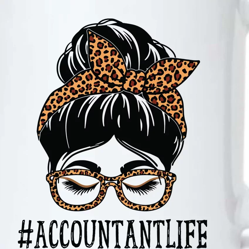 Accountant Leopard Messy Bun Women Back To School Black Color Changing Mug