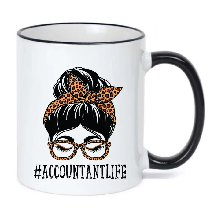 Accountant Leopard Messy Bun Women Back To School Black Color Changing Mug