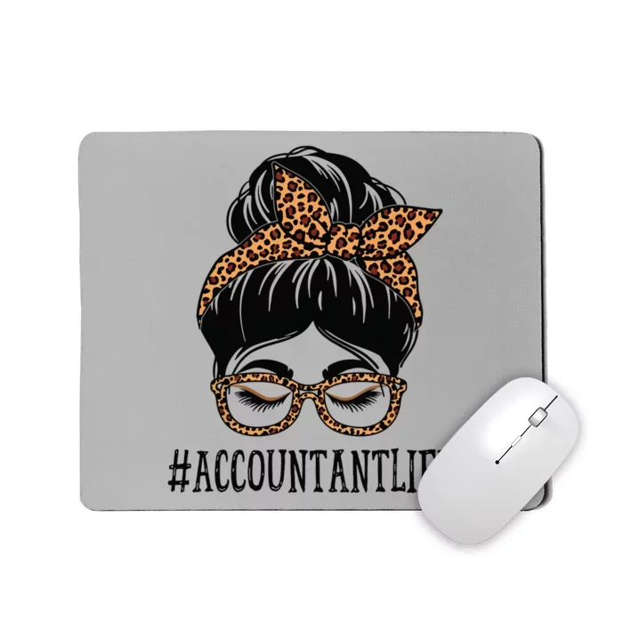 Accountant Leopard Messy Bun Women Back To School Mousepad