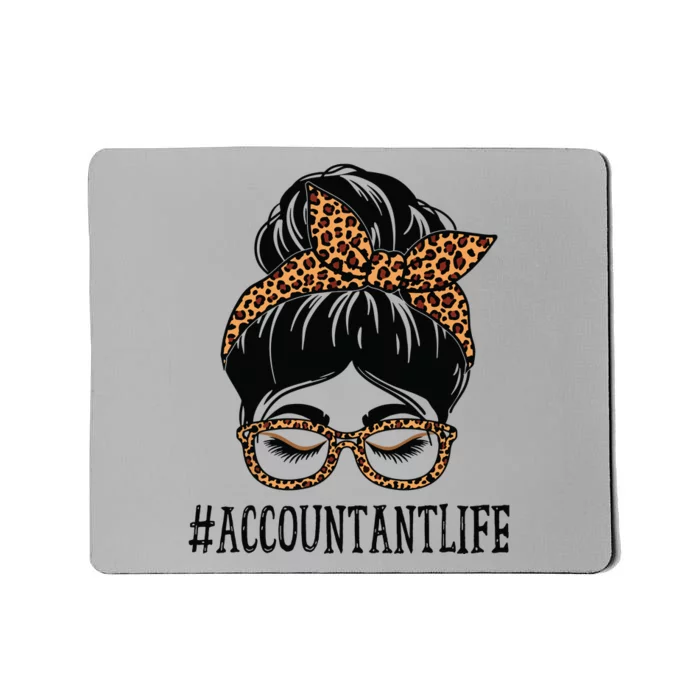 Accountant Leopard Messy Bun Women Back To School Mousepad