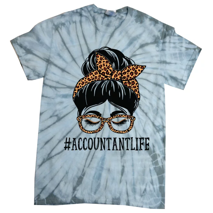 Accountant Leopard Messy Bun Women Back To School Tie-Dye T-Shirt