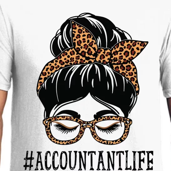 Accountant Leopard Messy Bun Women Back To School Pajama Set