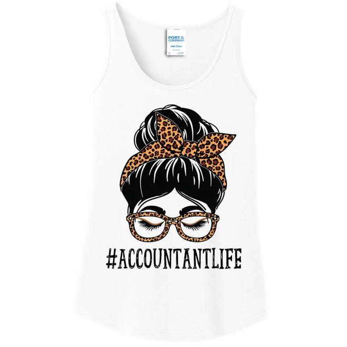 Accountant Leopard Messy Bun Women Back To School Ladies Essential Tank