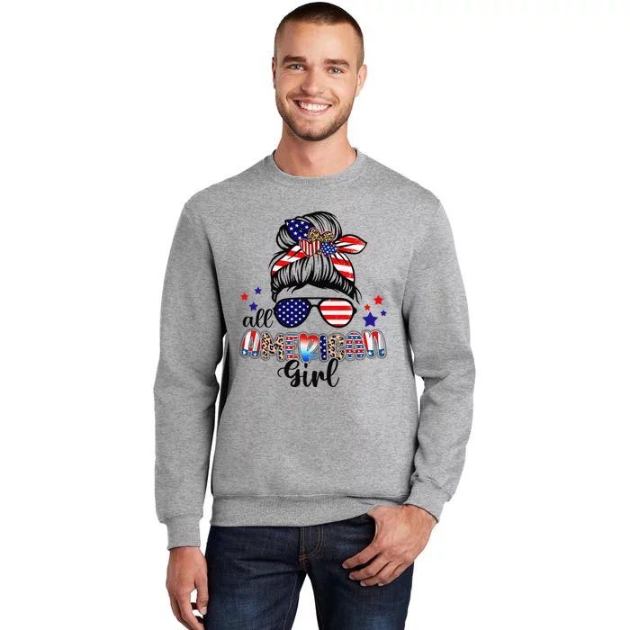 American Life Messy Bun 4th of July Patriotic USA Tall Sweatshirt