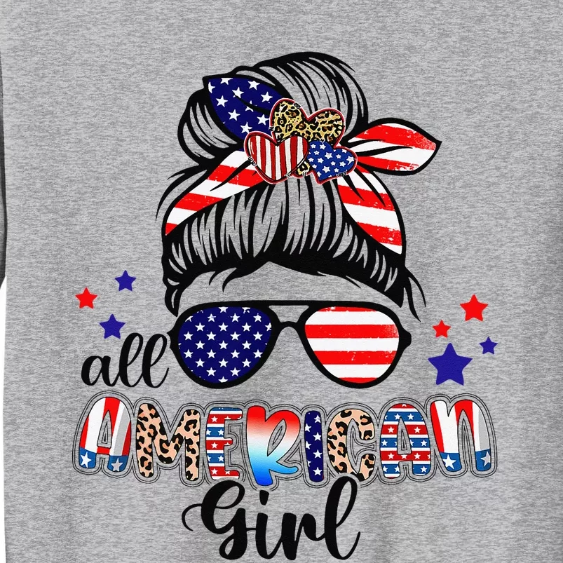 American Life Messy Bun 4th of July Patriotic USA Tall Sweatshirt