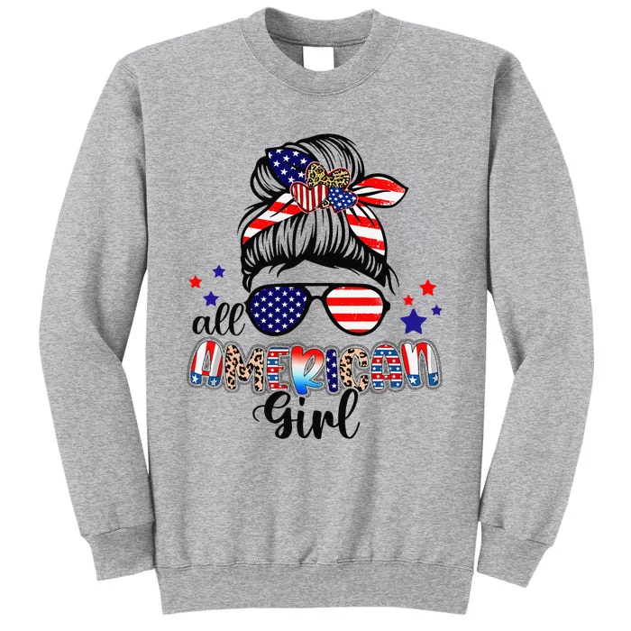 American Life Messy Bun 4th of July Patriotic USA Tall Sweatshirt