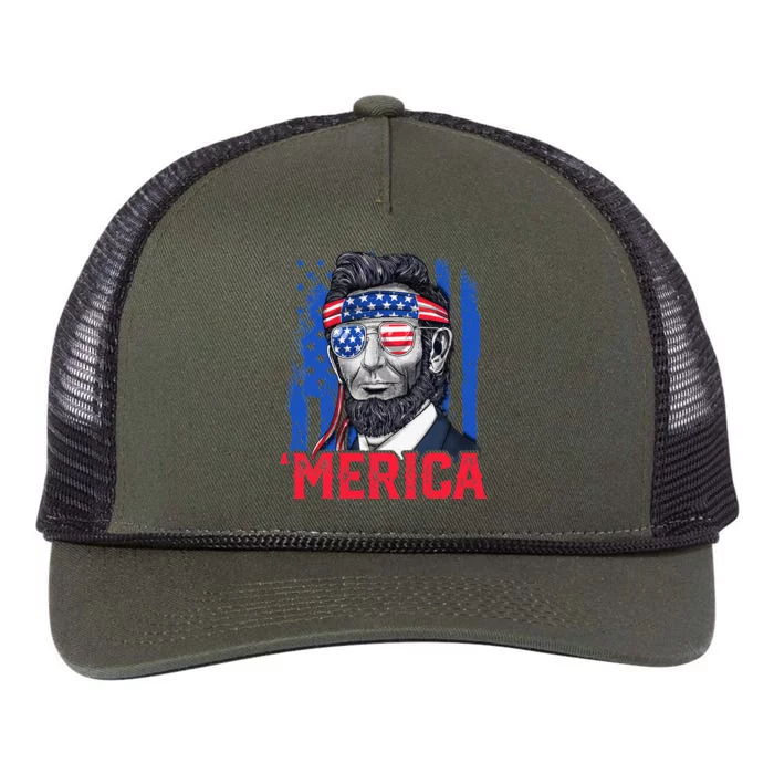 Abraham Lincoln Merica 4th Of July American Flag Retro Rope Trucker Hat Cap