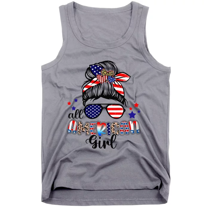 American Life Messy Bun 4th Of July Patriotic USA Women Tank Top