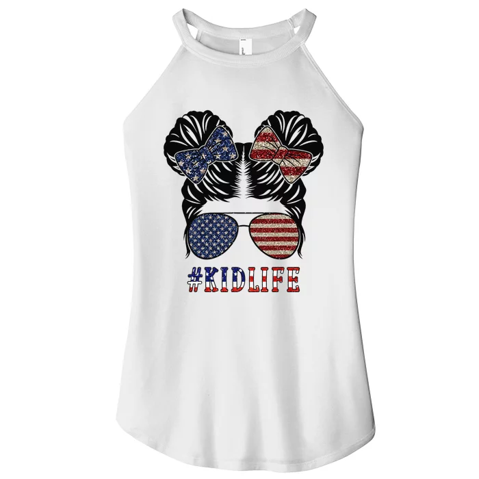 American Life Messy Bun 4th of July Patriotic USA Women’s Perfect Tri Rocker Tank