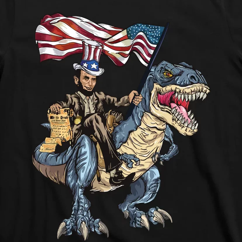 Abe Lincoln Murica T Rex Funny 4th Of July Usa Flag T-Shirt