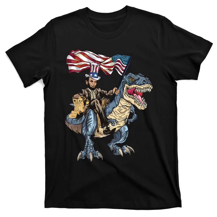 Abe Lincoln Murica T Rex Funny 4th Of July Usa Flag T-Shirt