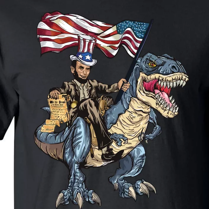 Abe Lincoln Murica T Rex Funny 4th Of July Usa Flag Tall T-Shirt