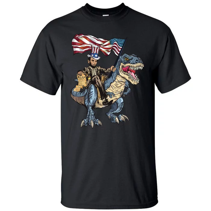 Abe Lincoln Murica T Rex Funny 4th Of July Usa Flag Tall T-Shirt