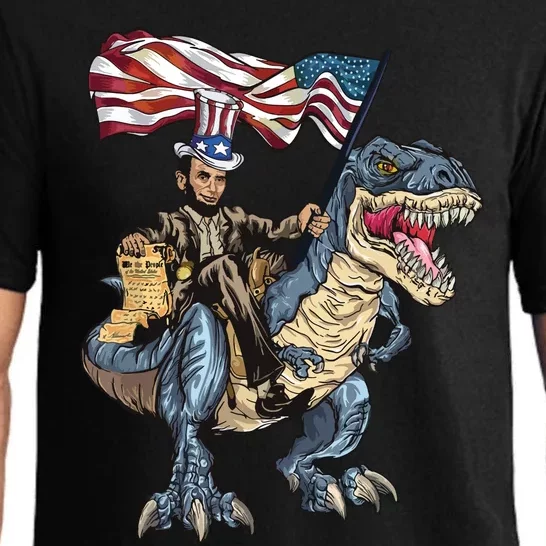 Abe Lincoln Murica T Rex Funny 4th Of July Usa Flag Pajama Set