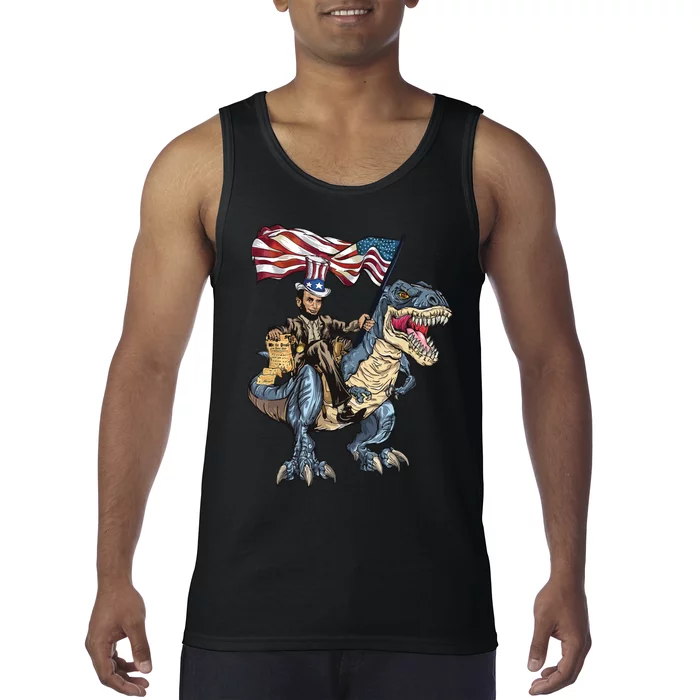 Abe Lincoln Murica T Rex Funny 4th Of July Usa Flag Tank Top