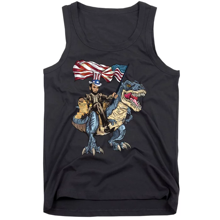 Abe Lincoln Murica T Rex Funny 4th Of July Usa Flag Tank Top