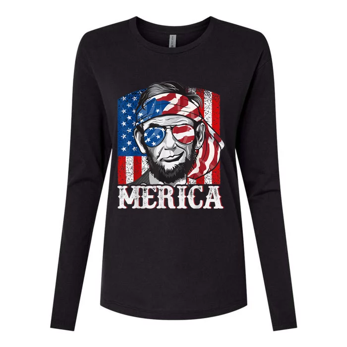 Abraham Lincoln Merica 4th Of July Shirt Men American Flag Womens Cotton Relaxed Long Sleeve T-Shirt