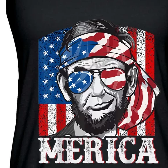 Abraham Lincoln Merica 4th Of July Shirt Men American Flag Ladies Essential Flowy Tank