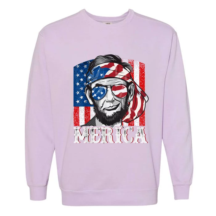 Abraham Lincoln Merica 4th Of July Shirt Men American Flag Garment-Dyed Sweatshirt