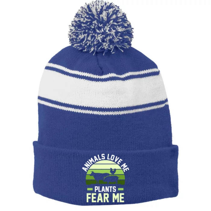 Animals Love Me Plants Eat Plants Cool Gift Stripe Pom Pom Beanie