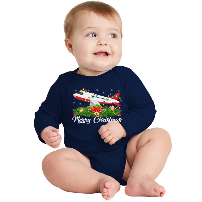 Airplane Lover Matching Santa Hat Airplane Christmas Gift Baby Long Sleeve Bodysuit