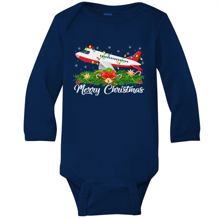 Airplane Lover Matching Santa Hat Airplane Christmas Gift Baby Long Sleeve Bodysuit