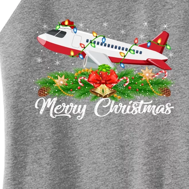 Airplane Lover Matching Santa Hat Airplane Christmas Gift Women’s Perfect Tri Rocker Tank