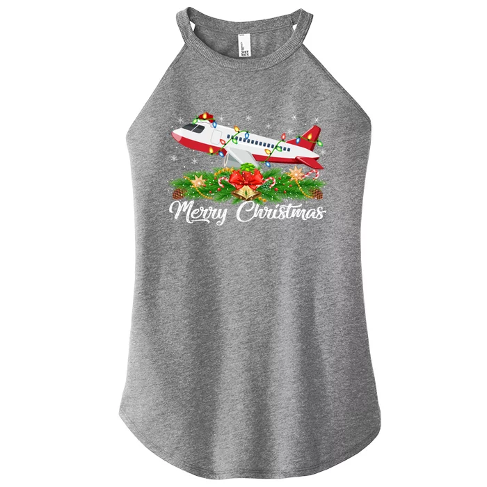 Airplane Lover Matching Santa Hat Airplane Christmas Gift Women’s Perfect Tri Rocker Tank