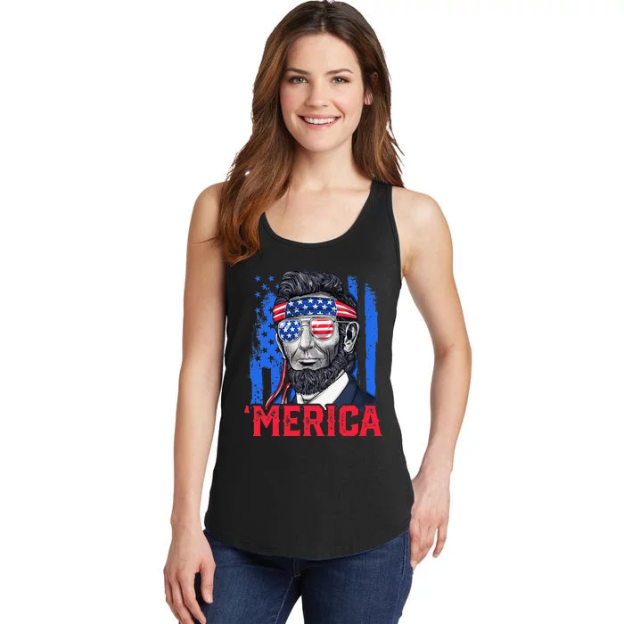 Abraham Lincoln Merica 4th of July American Flag Ladies Essential Tank