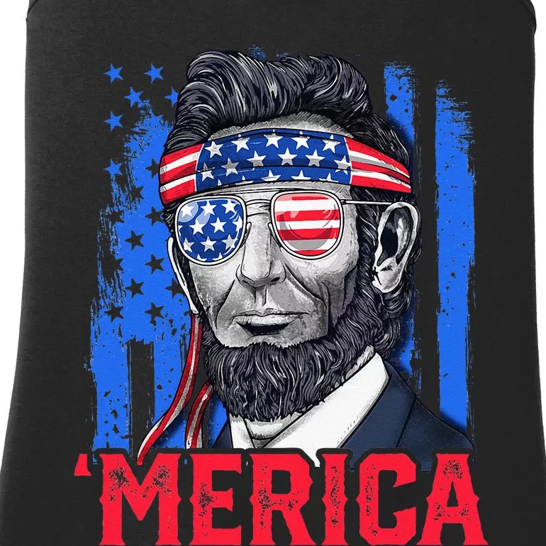 Abraham Lincoln Merica 4th of July American Flag Ladies Essential Tank