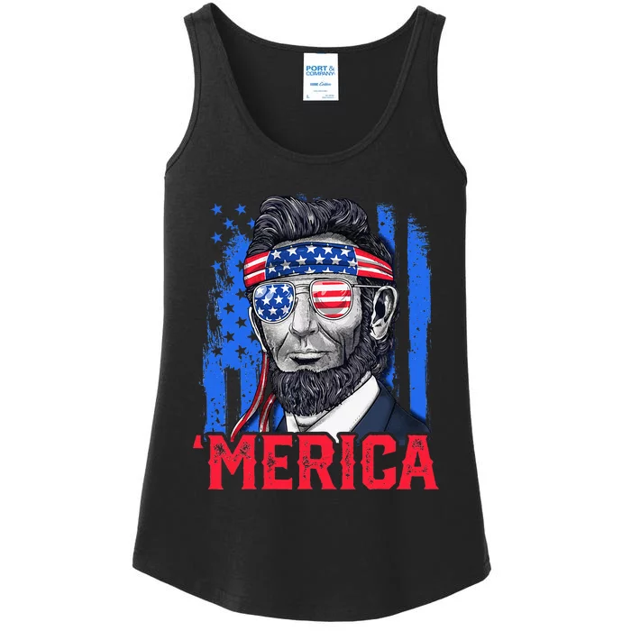 Abraham Lincoln Merica 4th of July American Flag Ladies Essential Tank